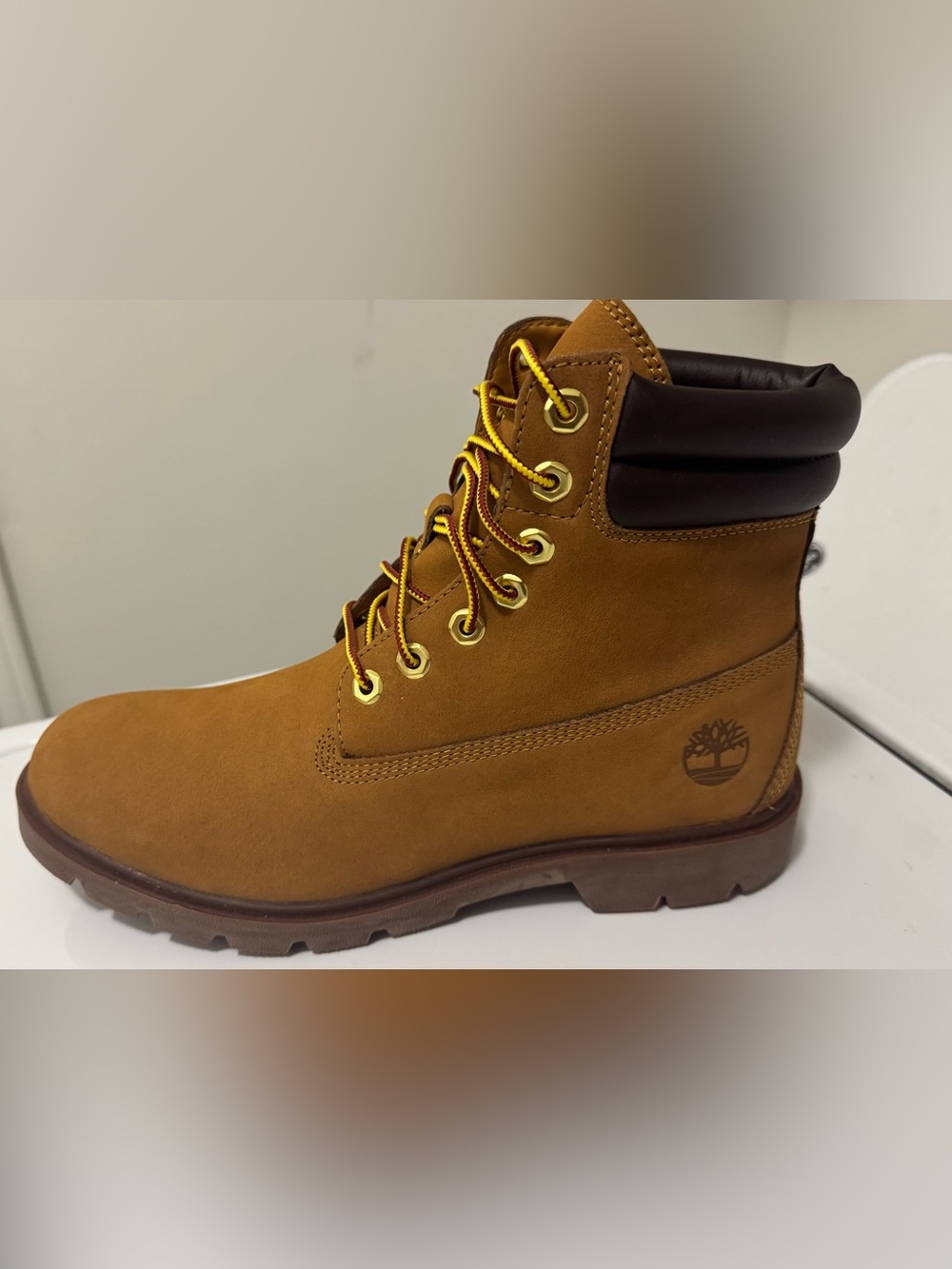 New Timberland Wheat Nubuck Work Boot with Yellow-Trim Laces